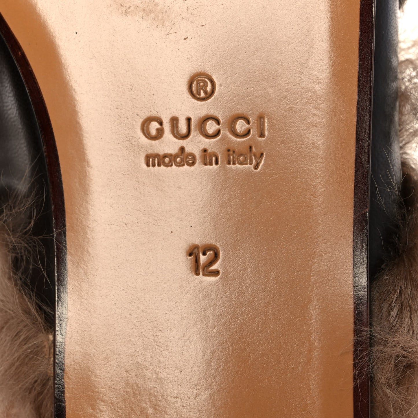 Goatskin Fur Web GG Mens Princetown Slippers 12 Cocoa