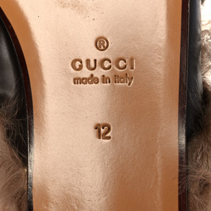 Gucci Goatskin Fur Web GG Mens Princetown Slippers 12 Cocoa 6 of 10