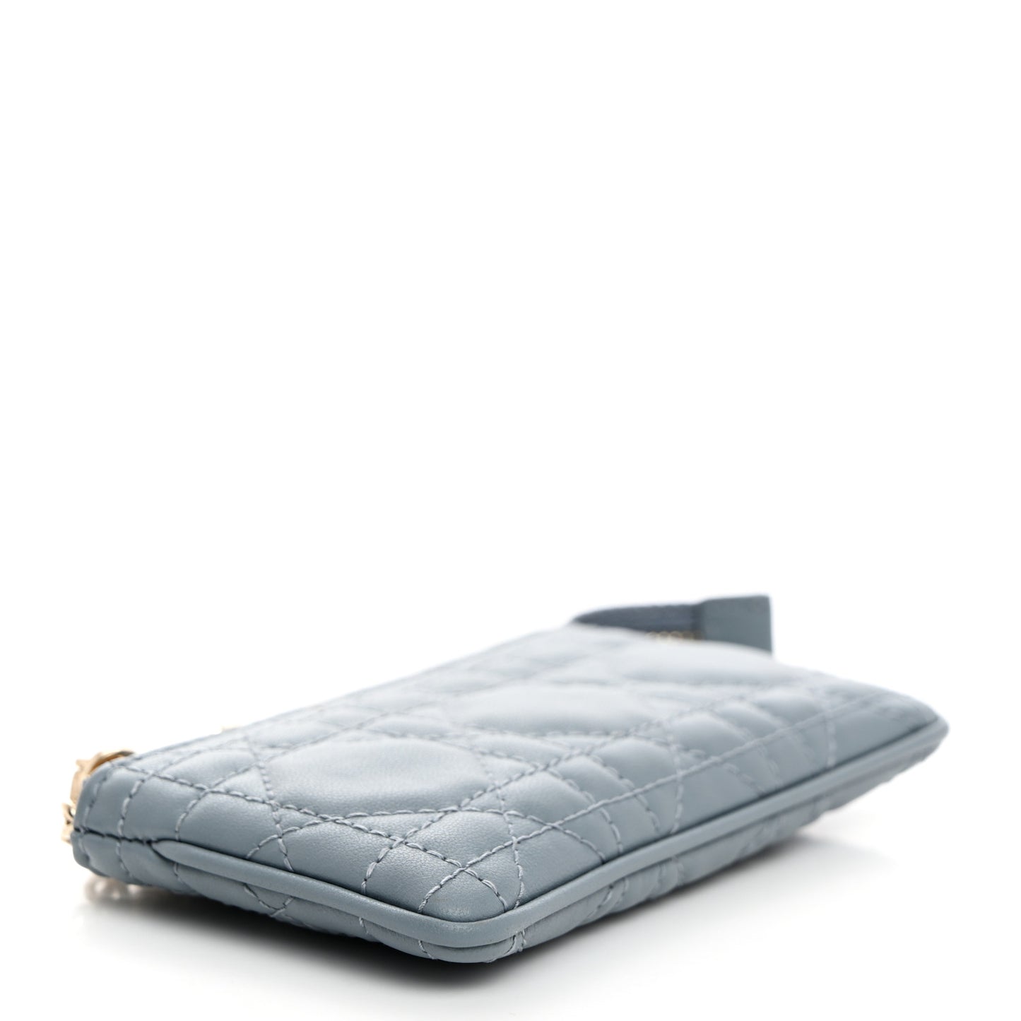 Lambskin Cannage Lady Dior Zipped Key Case Cloud Blue