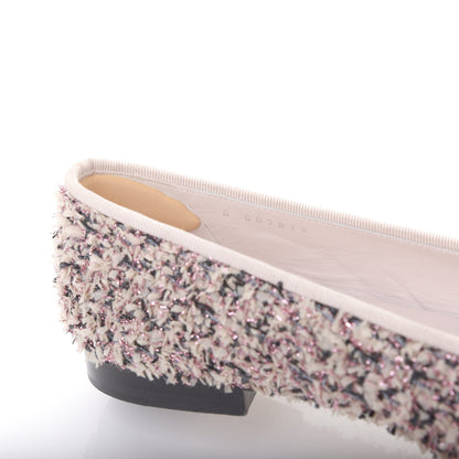 Chanel Tweed Patent Calfskin Cap Toe Ballerina Flats 41 Pink Black 8 of 9