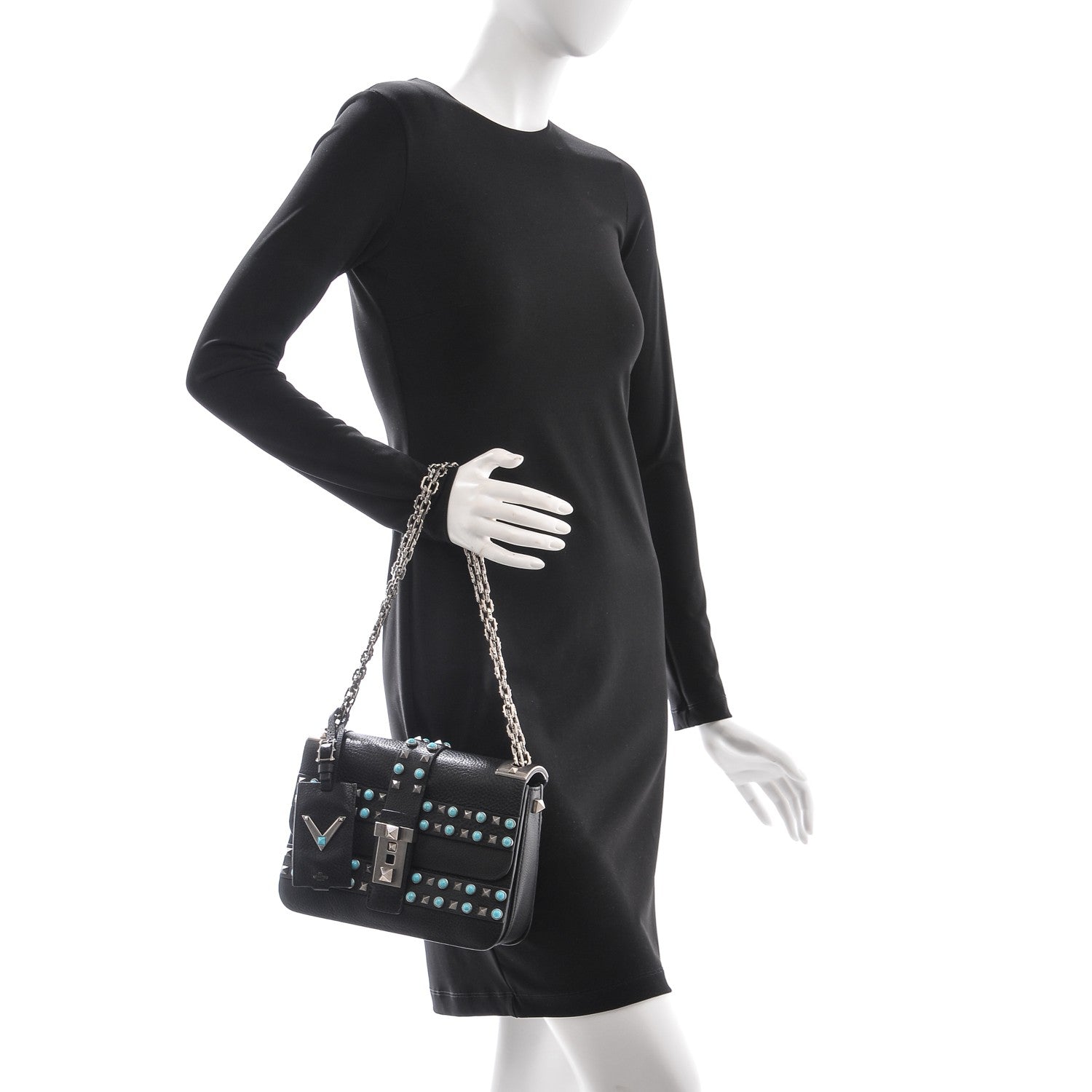 Valentino Garavani Pebbled Calfskin B-Rockstud Rolling Flap Black 2 of 5