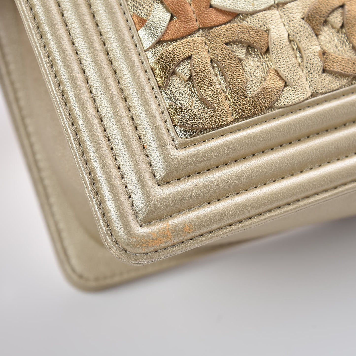 Metallic Lambskin Medium Golden CC Boy Flap Dark Gold