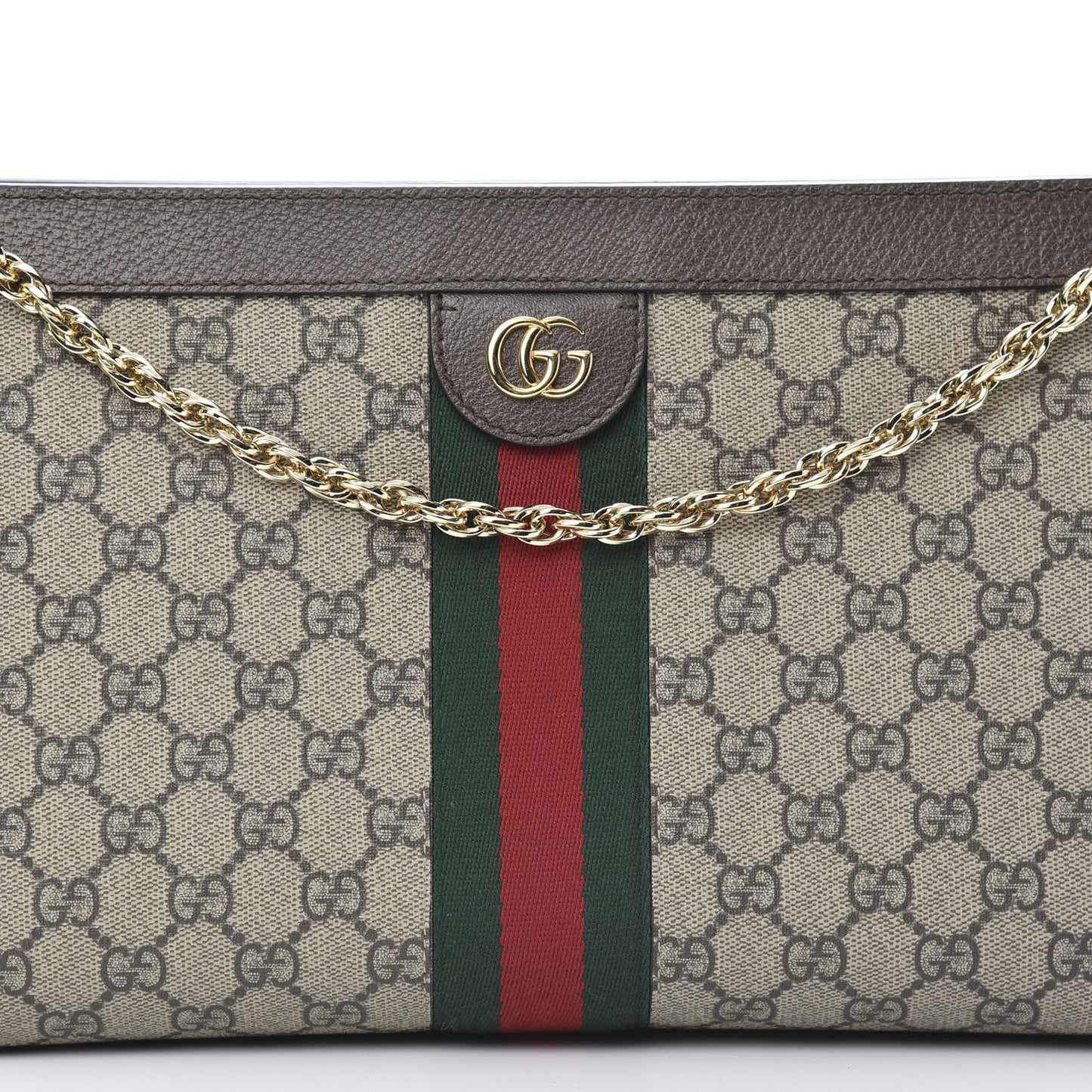GG Supreme Monogram Web Medium Ophidia Chain Shoulder Bag Brown