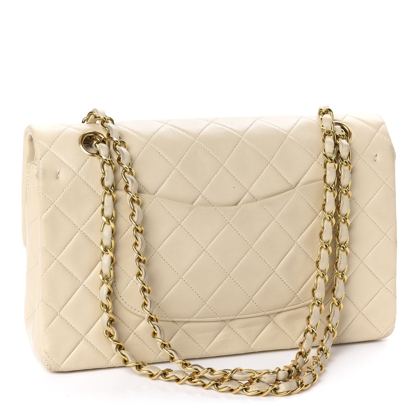 Lambskin Quilted Medium Double Flap Beige