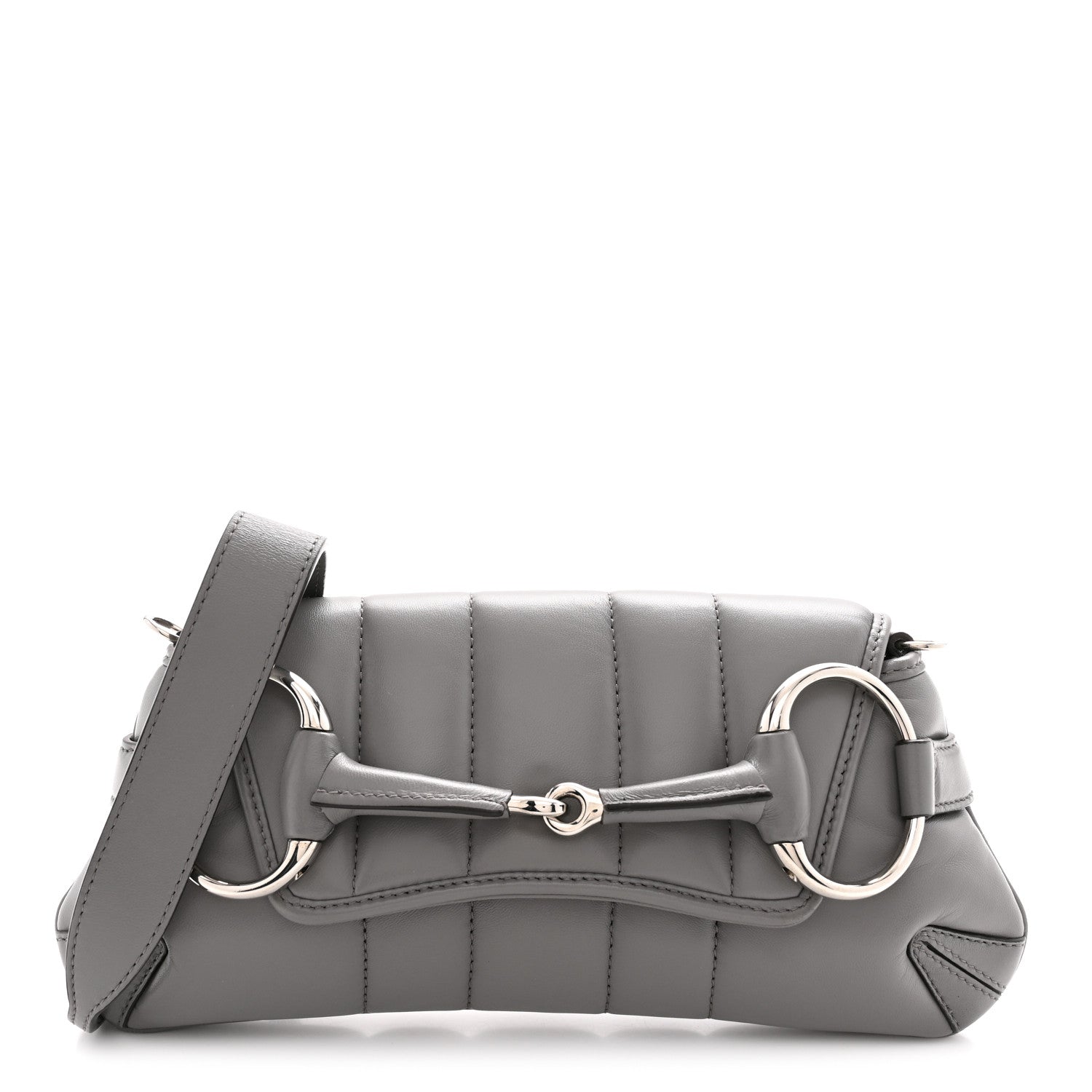 Gucci Nappa Vertical Matelasse Small Maxi Horsebit Chain Shoulder Bag Gray 1 of 10