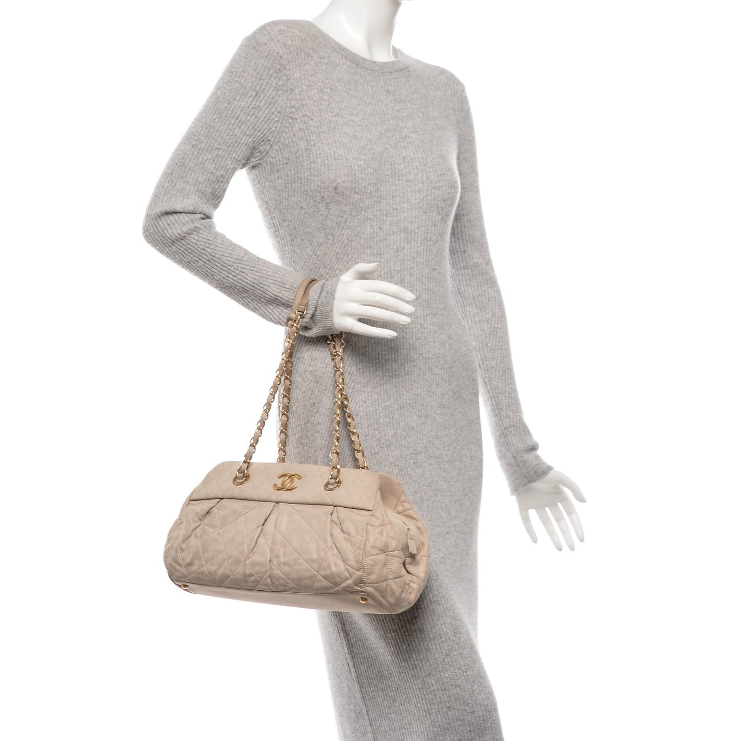 Iridescent Calfskin Chic Quilt Bowling Bag White