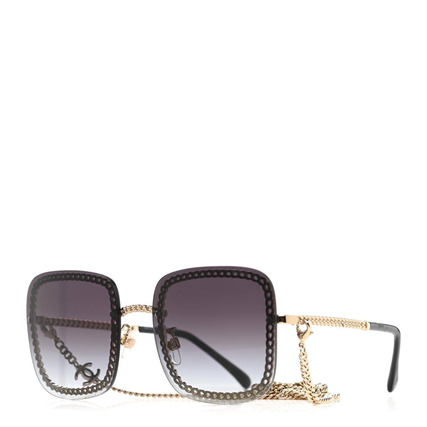 Metal Removable Chain Square Sunglasses 4244 Black