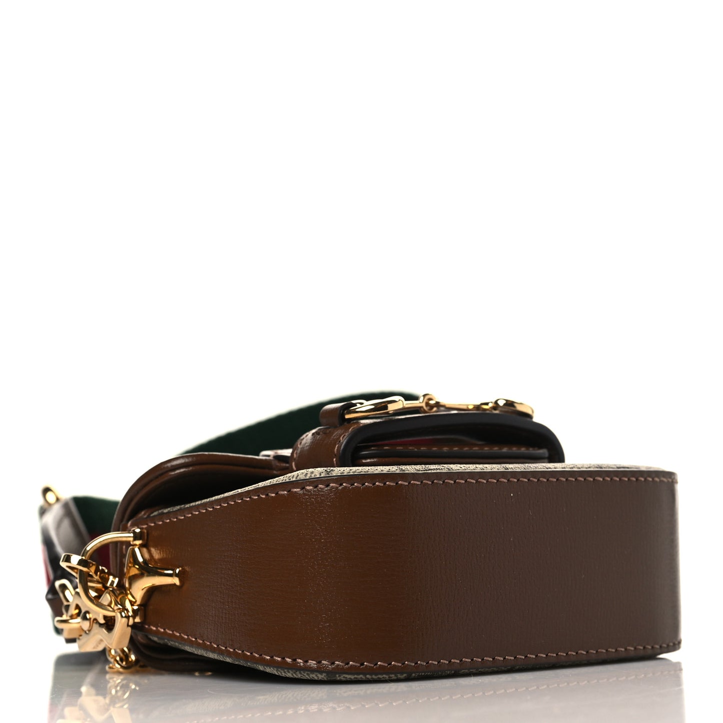 GG Supreme Monogram Azalea Calfskin Web Horsebit 1955 Wallet On Strap Beige Ebony Brown Sugar