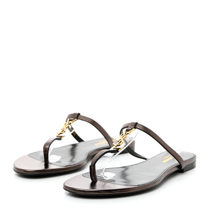 Saint Laurent Calfskin Cassandra Monogram Sandals 38.5 Bronze 3 of 8