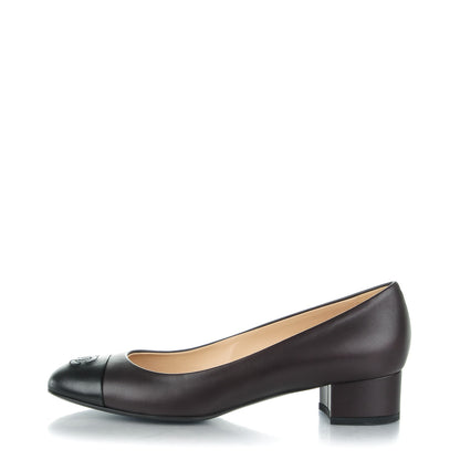 Chanel Lambskin CC Cap Toe Low Heel Pumps 38.5 Dark Brown Black 1 of 7