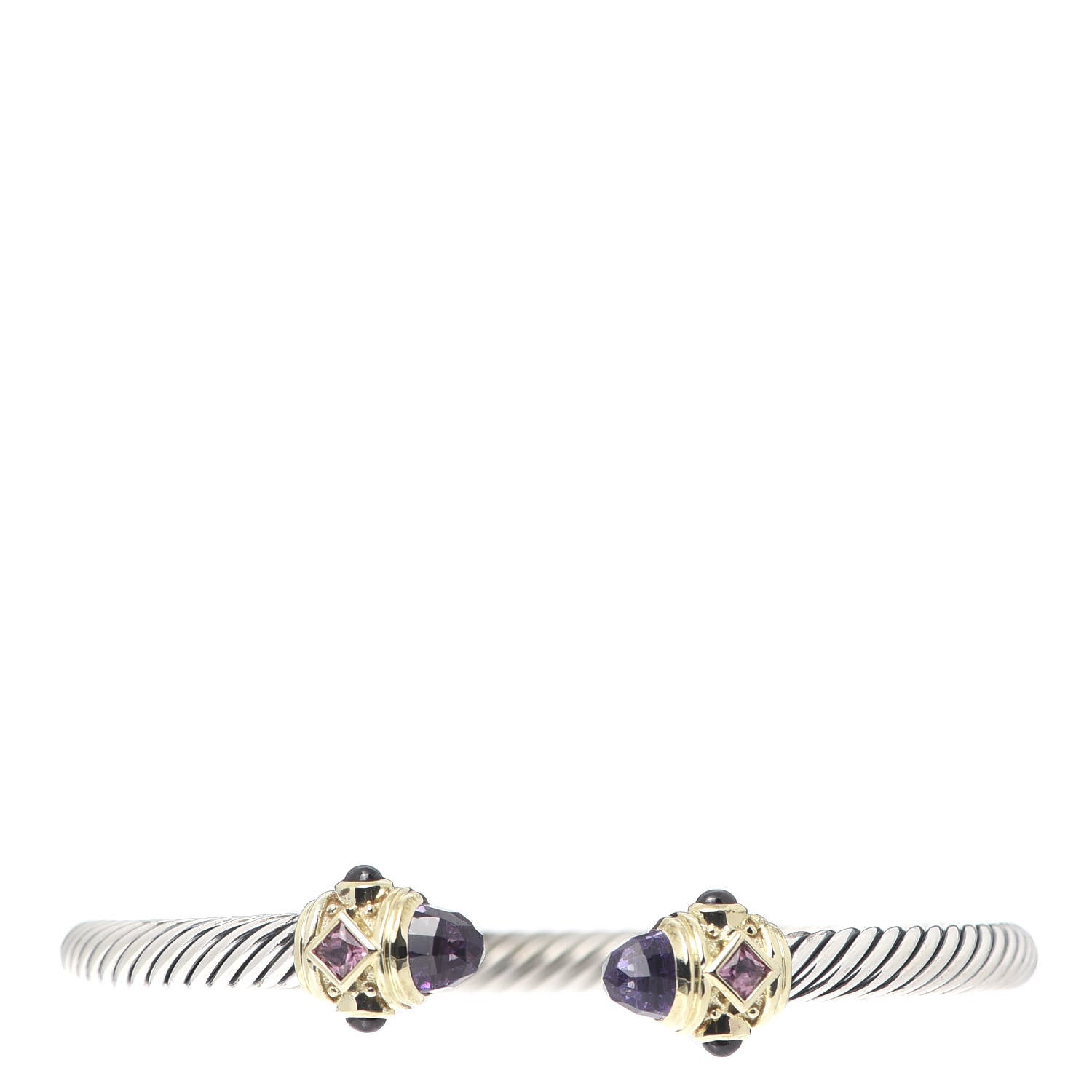 David Yurman Sterling Silver 14K Yellow Gold Amethyst Tourmaline Rhodolite 5mm Cable Renaissance Bracelet 1 of 5