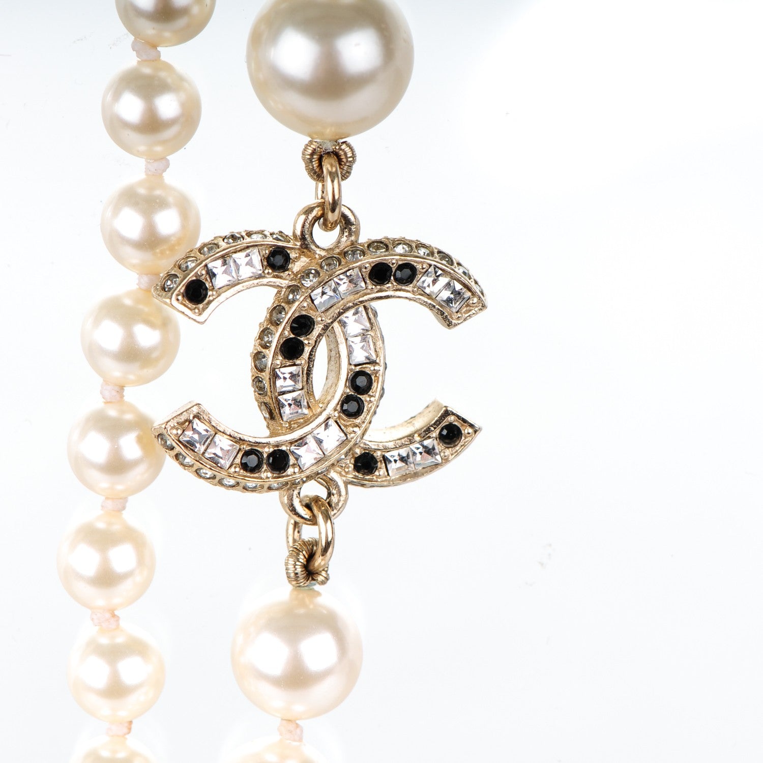 Chanel Graduated Pearl Crystal CC Long Necklace Black Gold 3 of 4