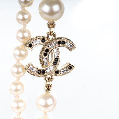 Chanel Graduated Pearl Crystal CC Long Necklace Black Gold 3 of 4