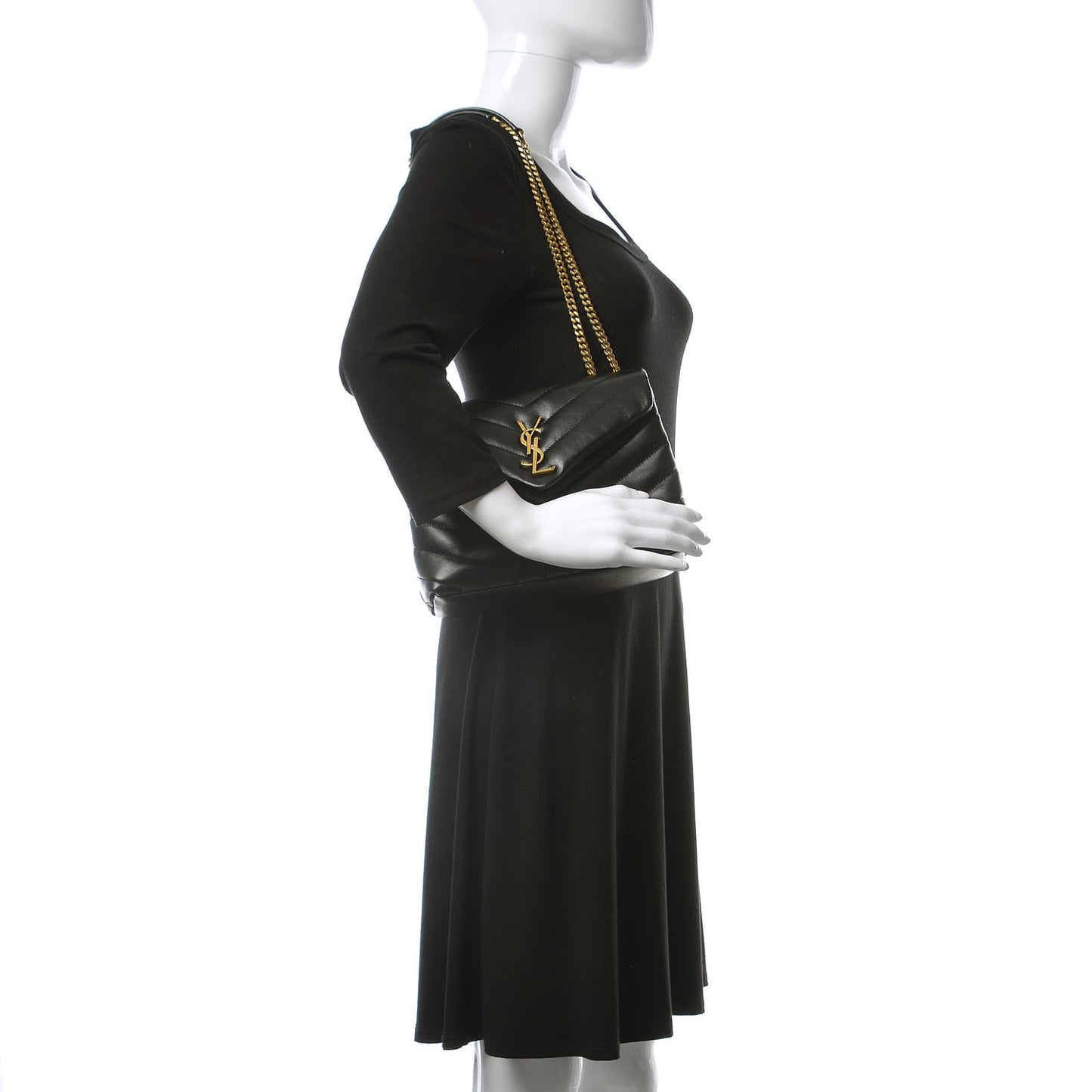 Calfskin Y Quilted Monogram Small Loulou Chain Satchel Black
