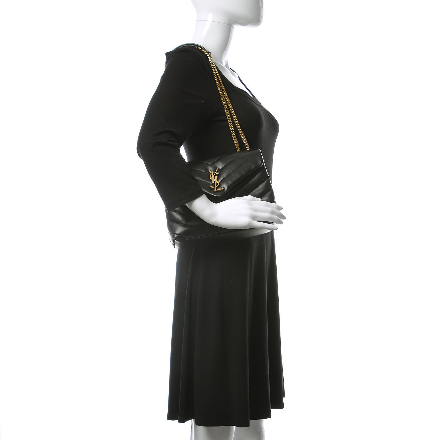 Saint Laurent Calfskin Y Quilted Monogram Small Loulou Chain Satchel Black 2 of 9