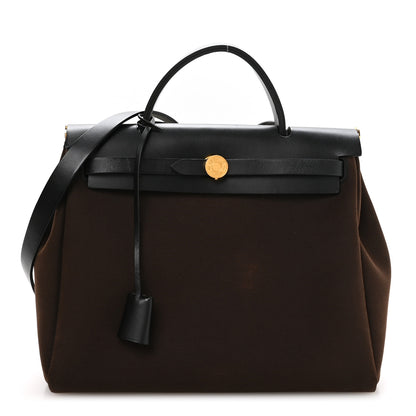 Hermes Military Toile Vache Hunter Herbag Zip Retourne 31 PM Black Ebene 1 of 11