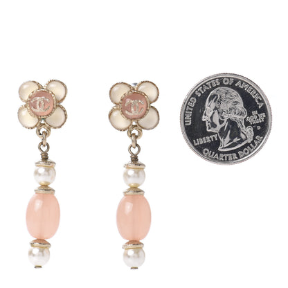Chanel Resin Pearl CC Flower Drop Earrings Pink Beige 2 of 5