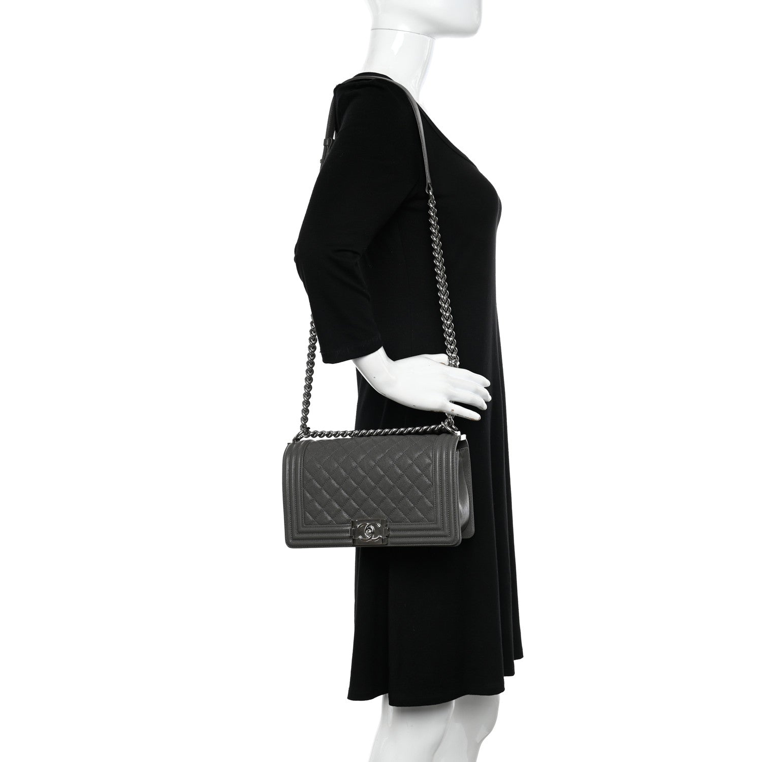 Chanel Caviar Quilted Medium Boy Flap Grey 2 of 13