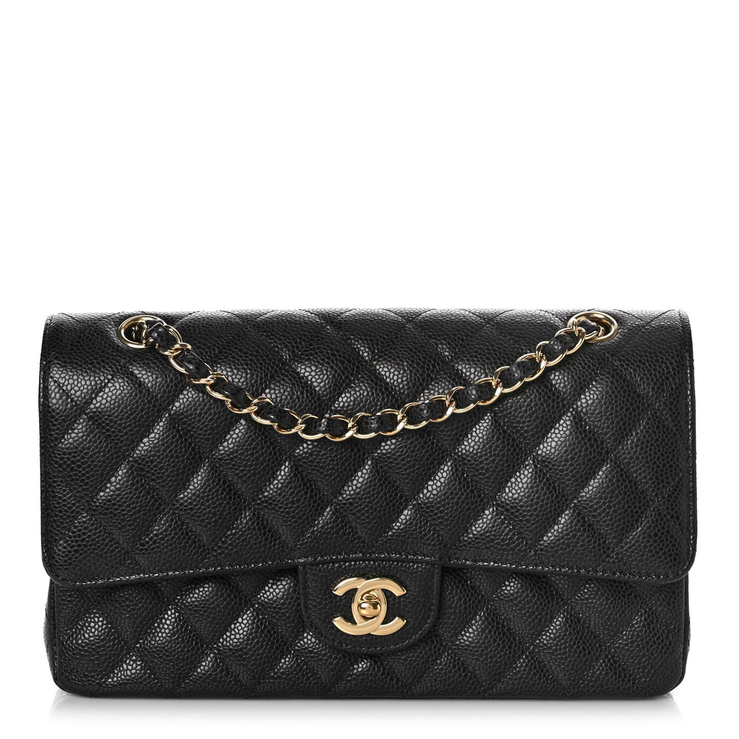 Caviar Quilted Medium Double Flap Black