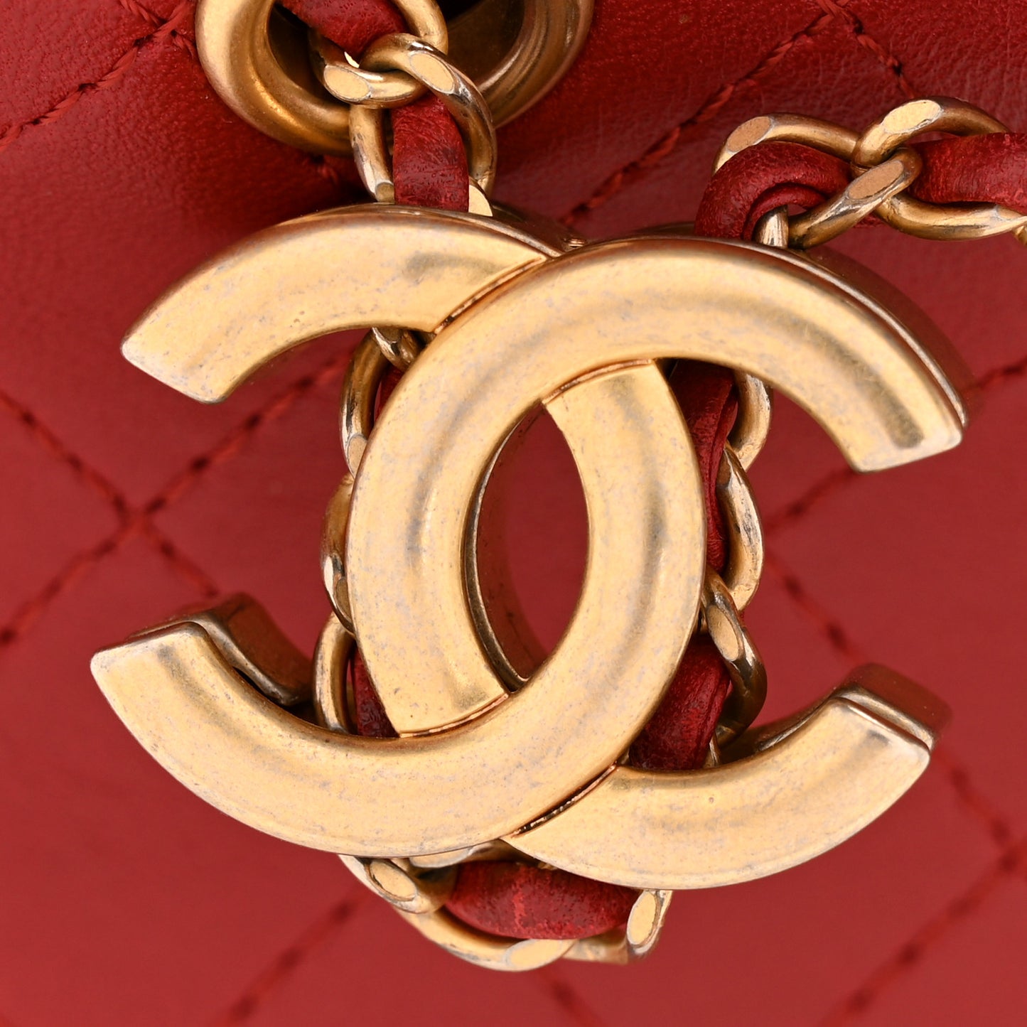 Calfskin Stitched Small Egyptian Amulet Drawstring Bag Red