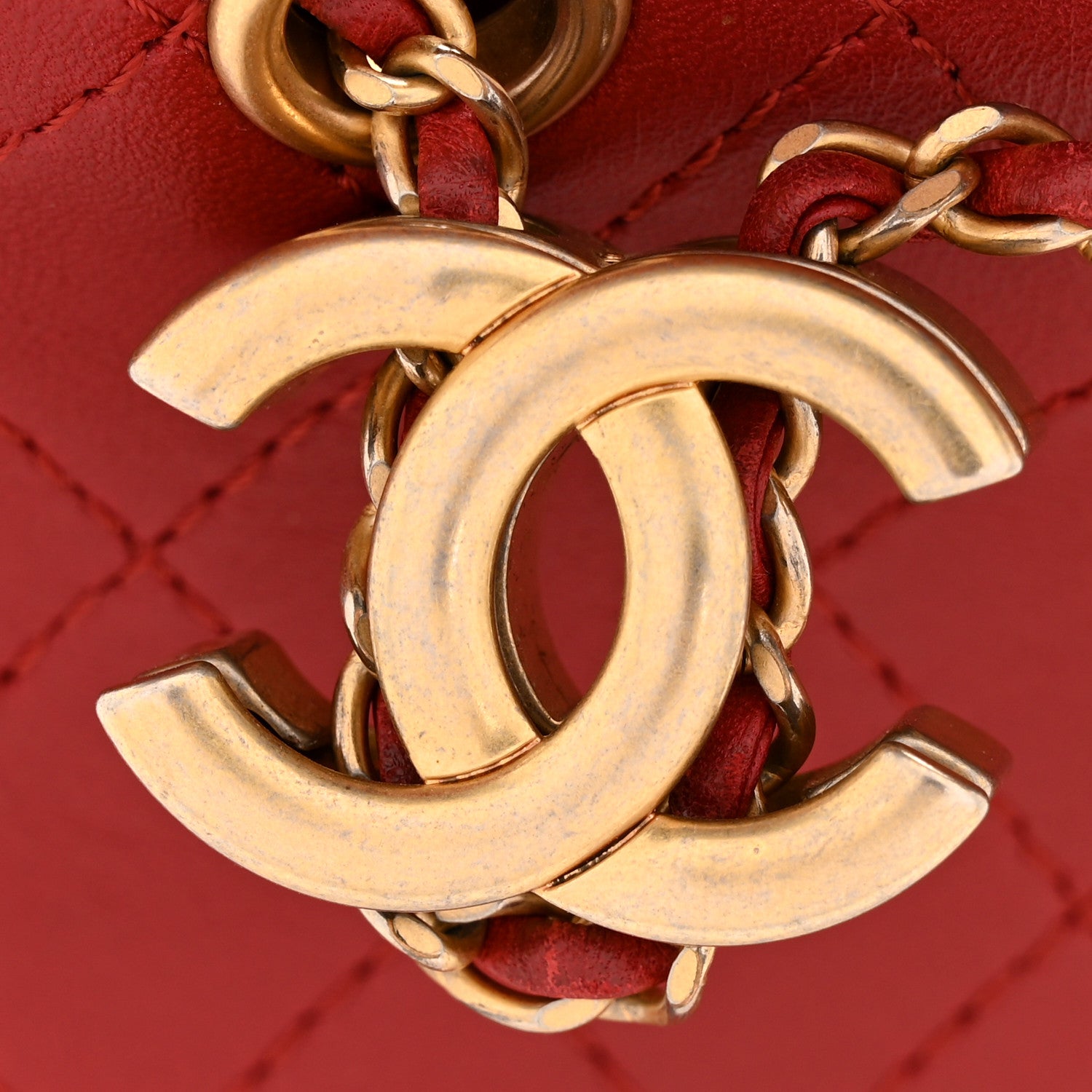 Chanel Calfskin Stitched Small Egyptian Amulet Drawstring Bag Red 12 of 12