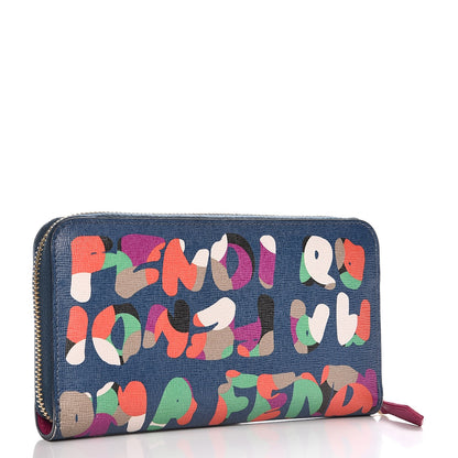 Fendi Vitello Elite Fendi Roma Simply Zip Around Wallet Cobalt Multicolor 3 of 10