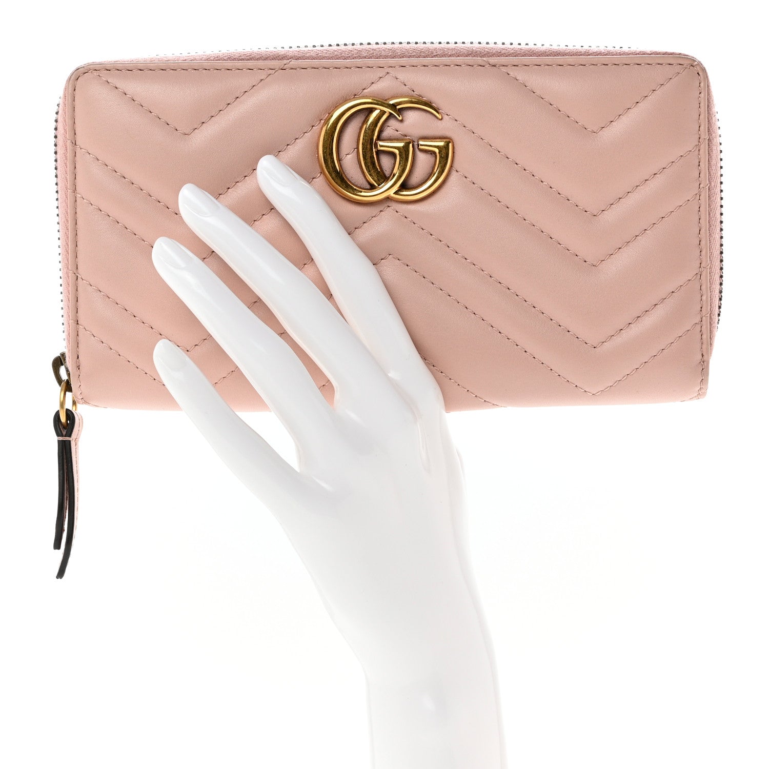 Gucci Calfskin Matelasse GG Marmont Zip Around Wallet Perfect Pink 2 of 8