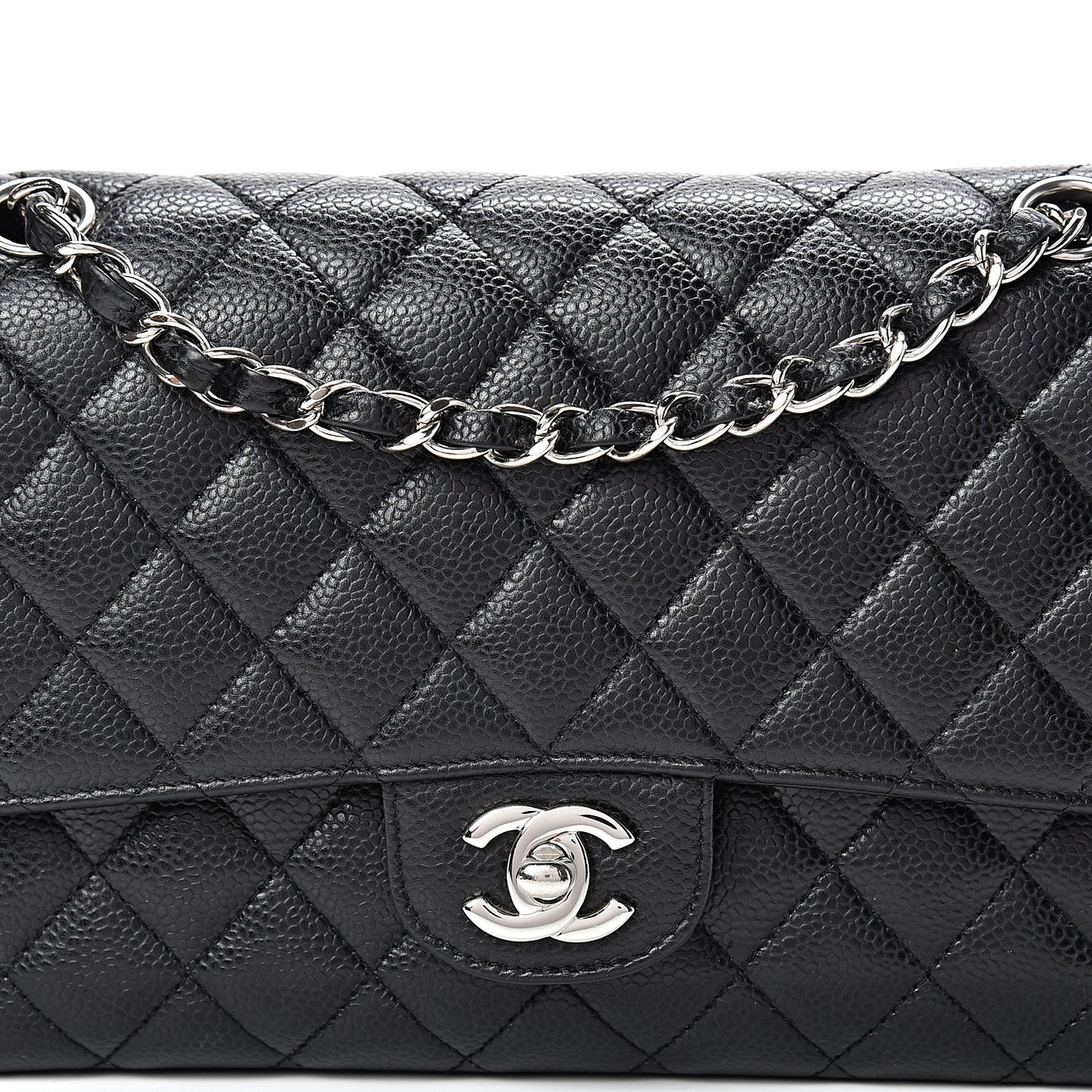 Caviar Quilted Medium Double Flap Black