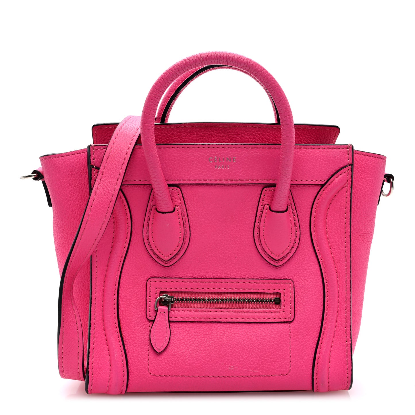 Drummed Calfskin Nano Luggage Fuchsia