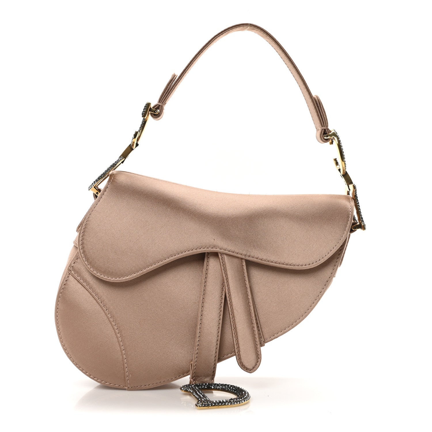 Christian Dior Satin Crystal Mini Saddle Bag Powder Beige 1 of 17