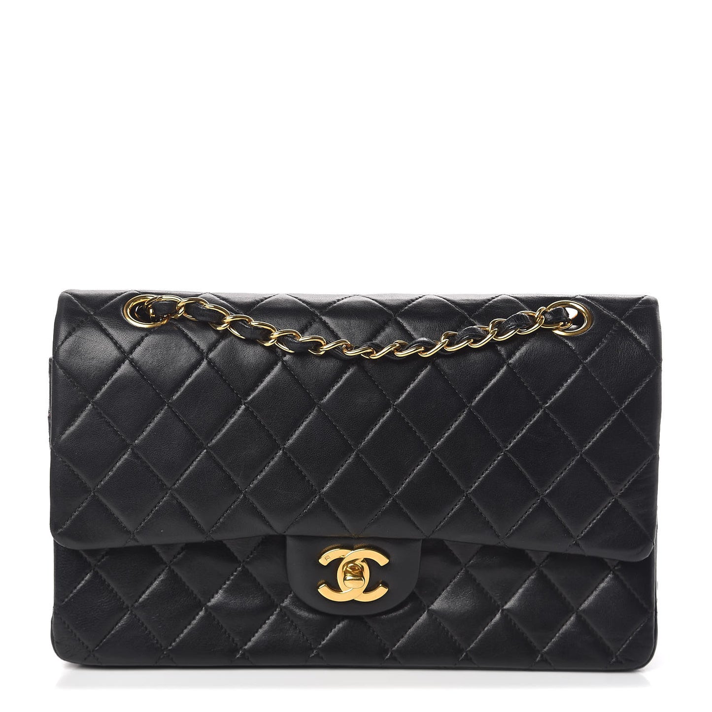 Lambskin Quilted Medium Double Flap Black