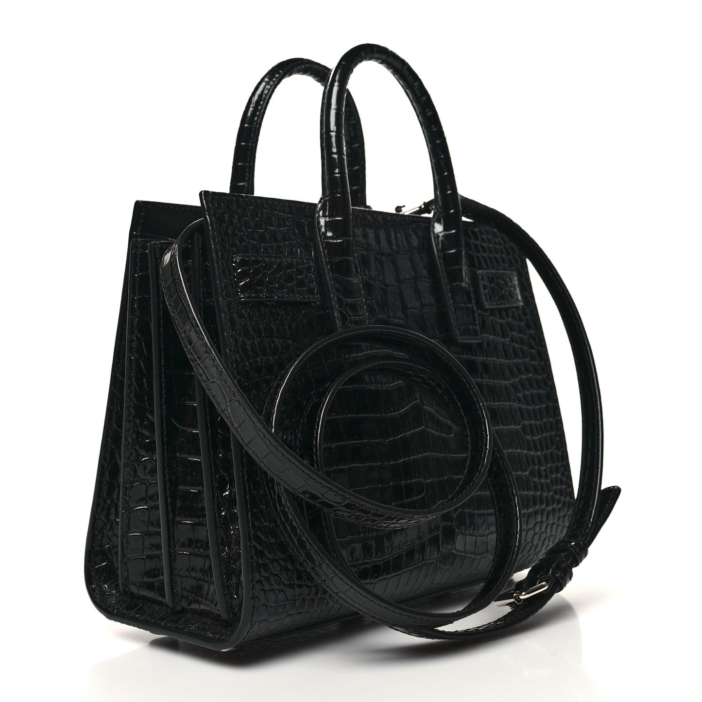 Calfskin Crocodile Embossed Nano Sac De Jour Black