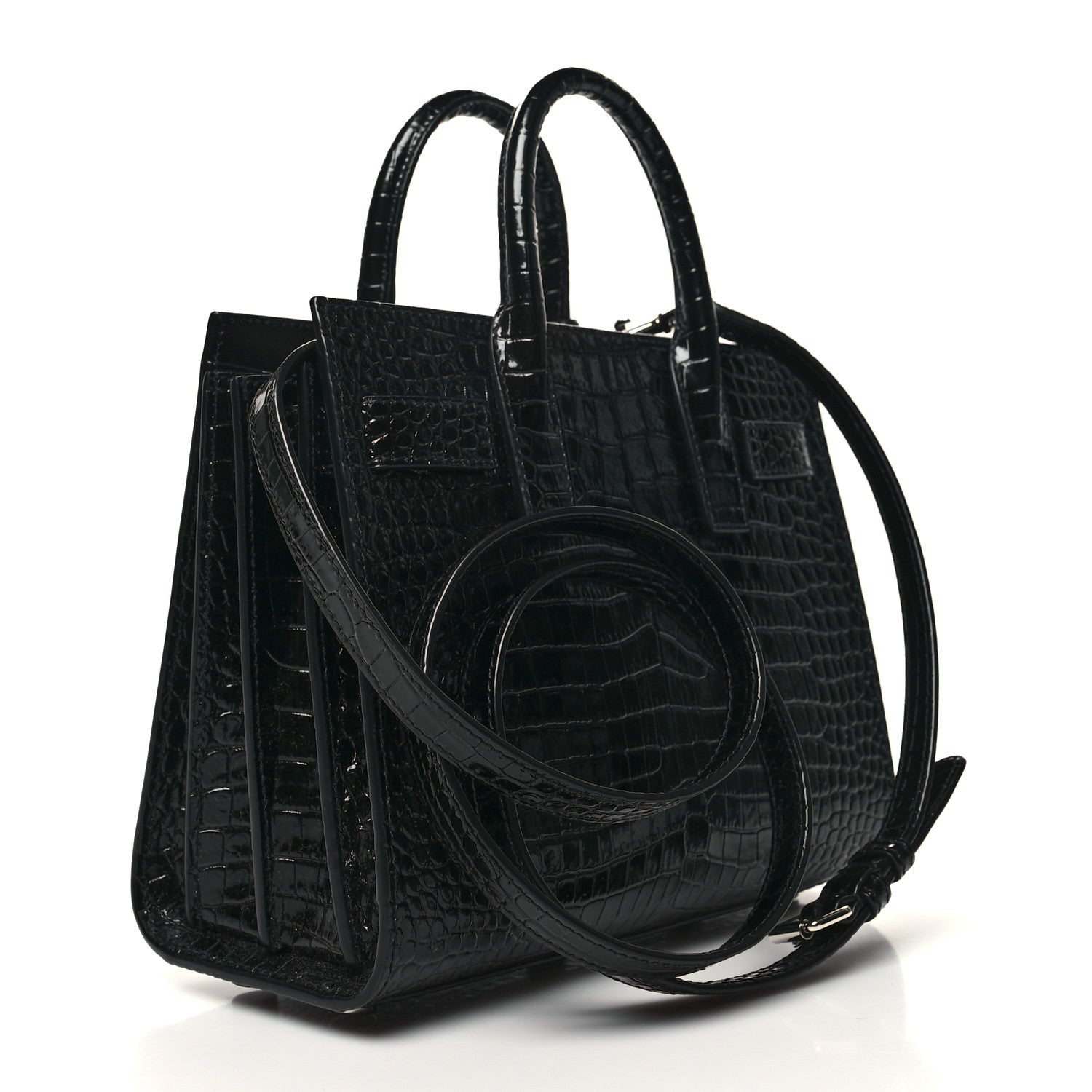 Saint Laurent Calfskin Crocodile Embossed Nano Sac De Jour Black 3 of 10