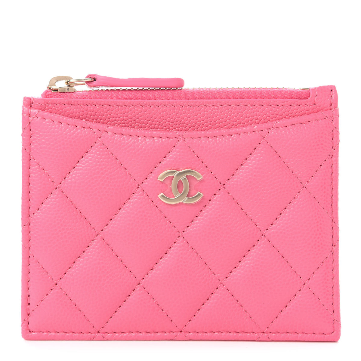 Chanel Caviar Quilted CC Zip Card Holder Pink 1 of 11
