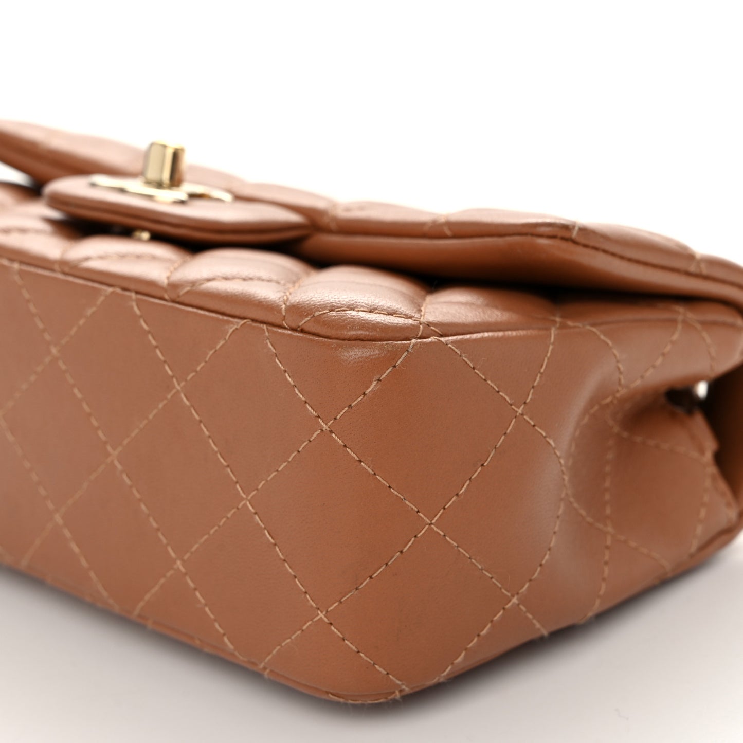 Lambskin Quilted Mini Rectangular Flap Brown