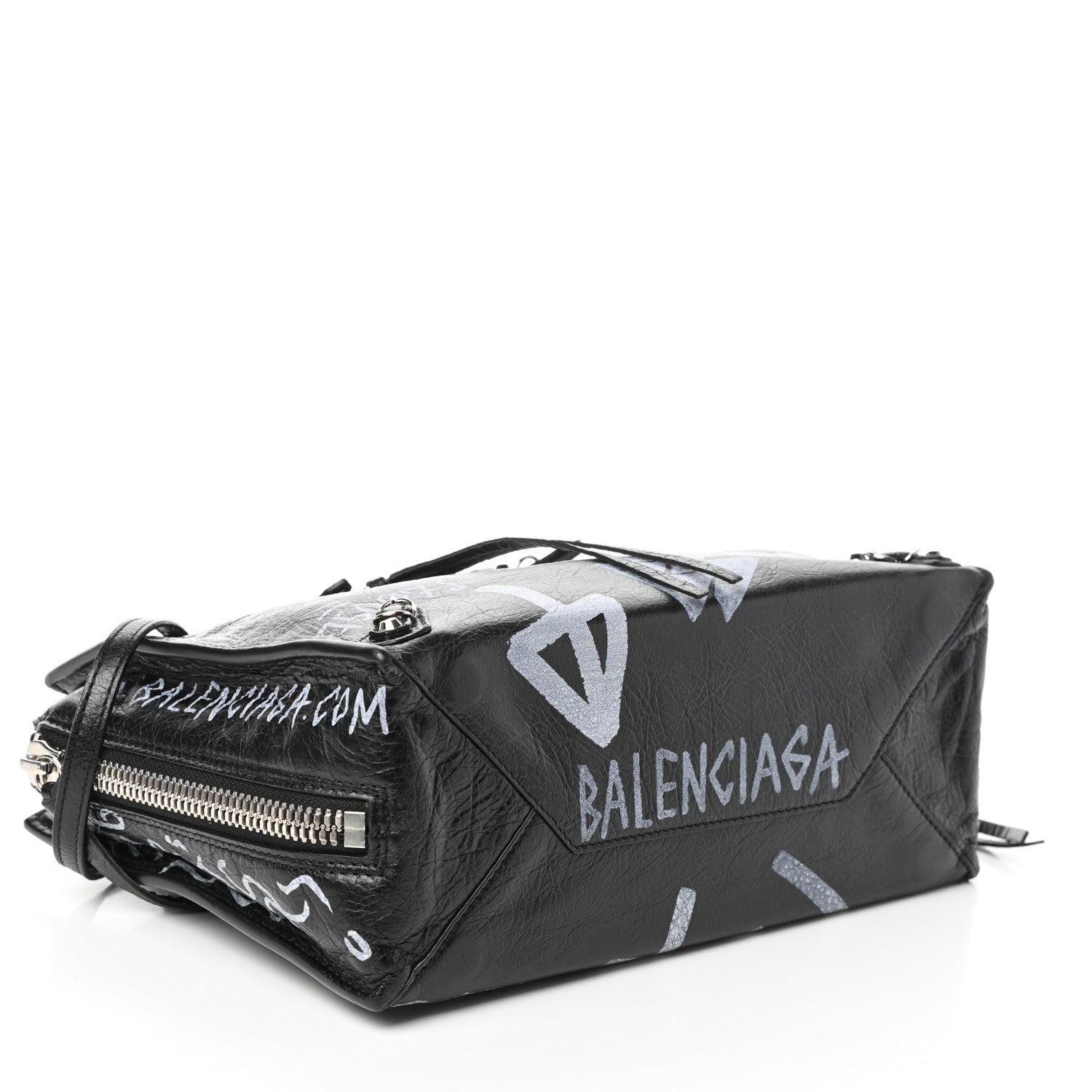Balenciaga Agneau Graffiti Papier A6 Zip Around Tote Black White 4 of 8