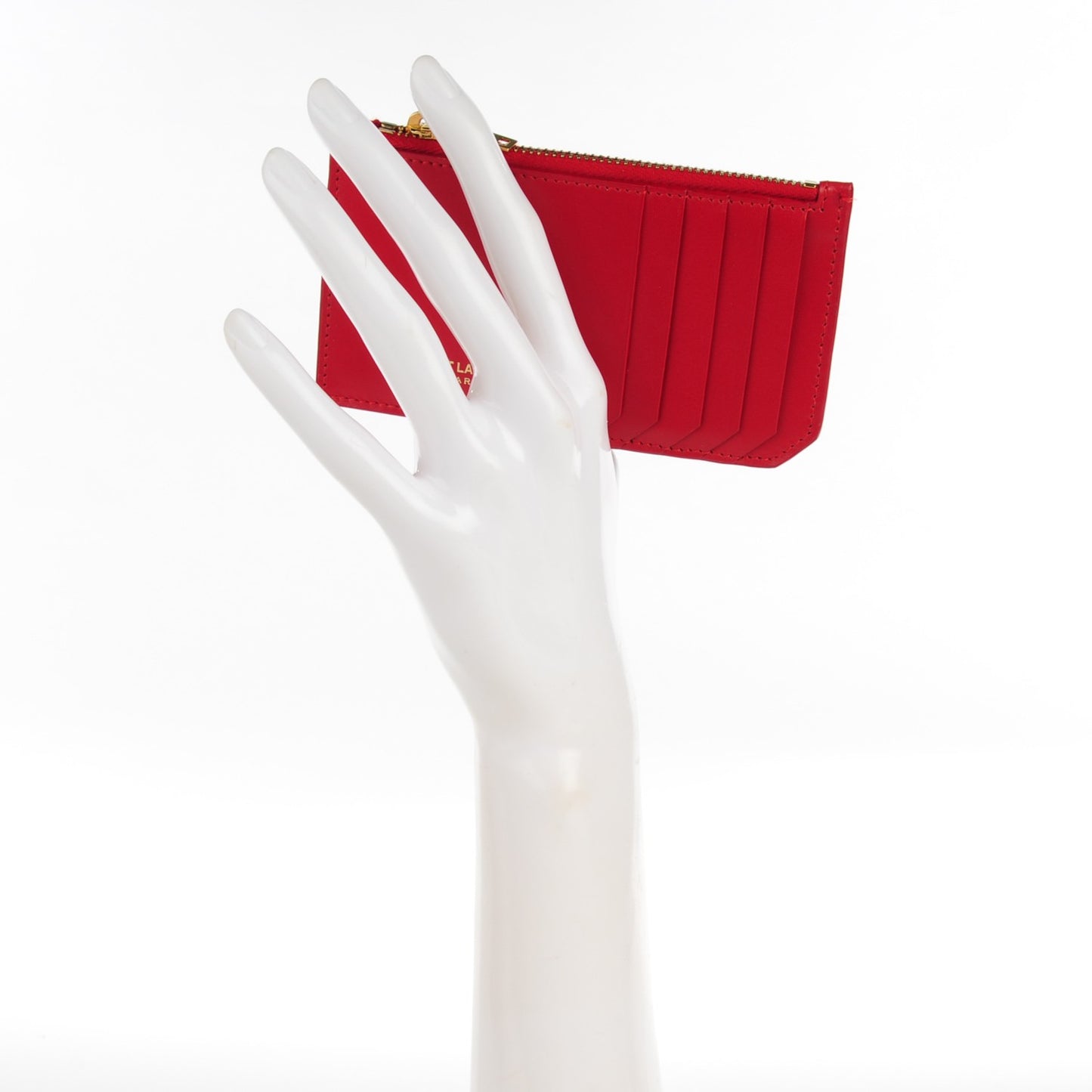 Calfskin 5 Fragments Zip Pouch Card Holder New Red