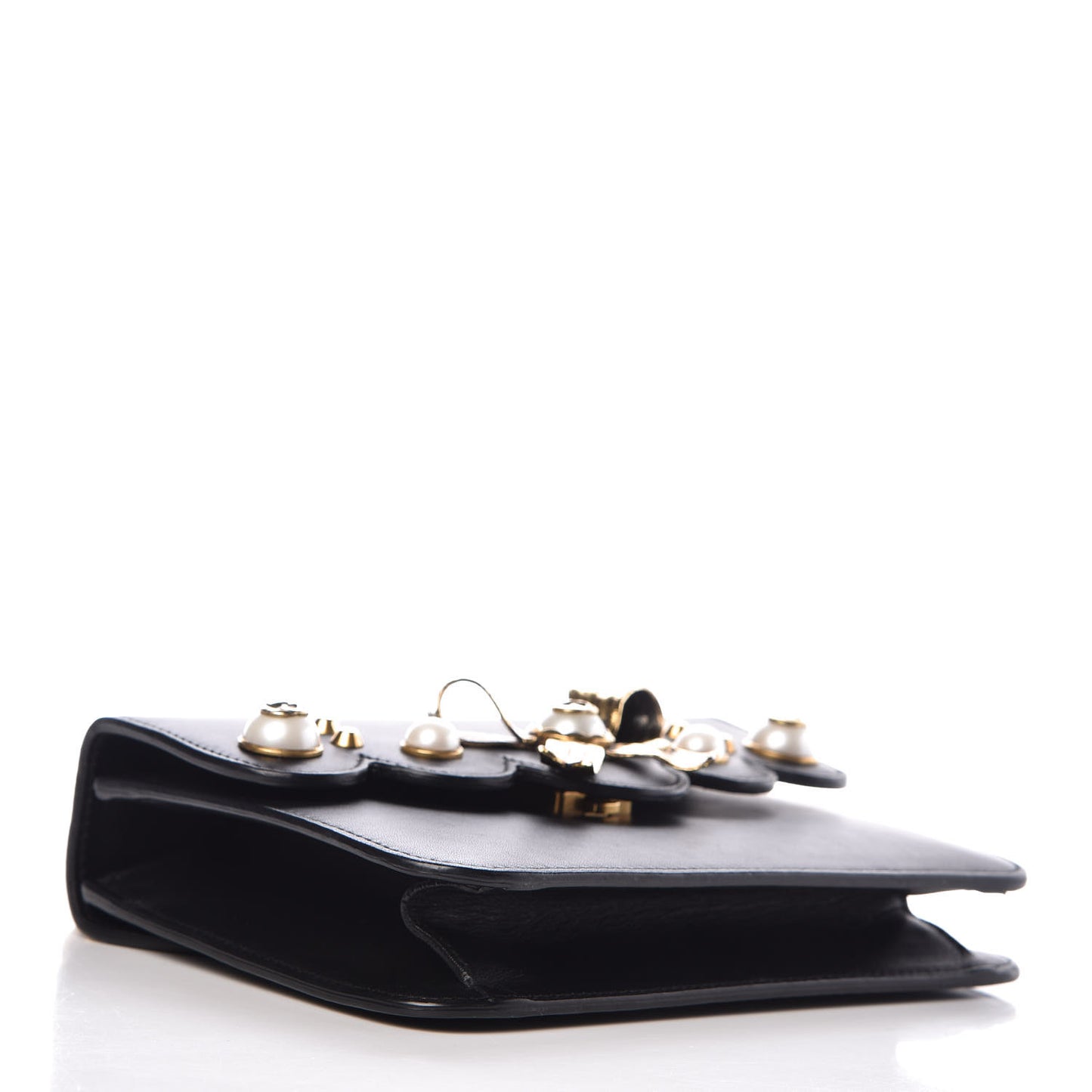 Calfskin Peony Small Chain Shoulder Bag Black