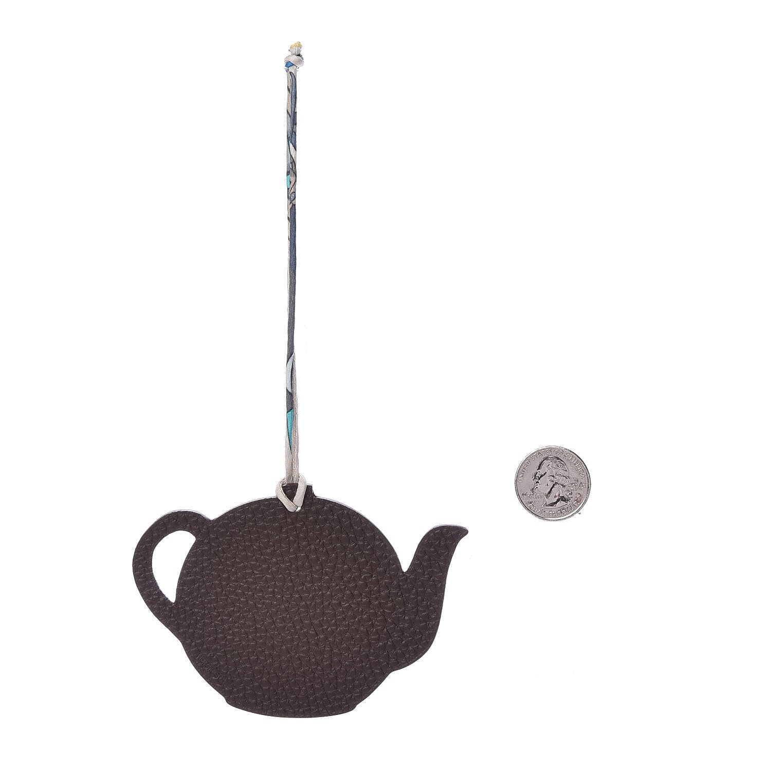 Hermes Togo Epsom Petit H Teapot Bag Charm PM Chocolate Blue Jean 2 of 4