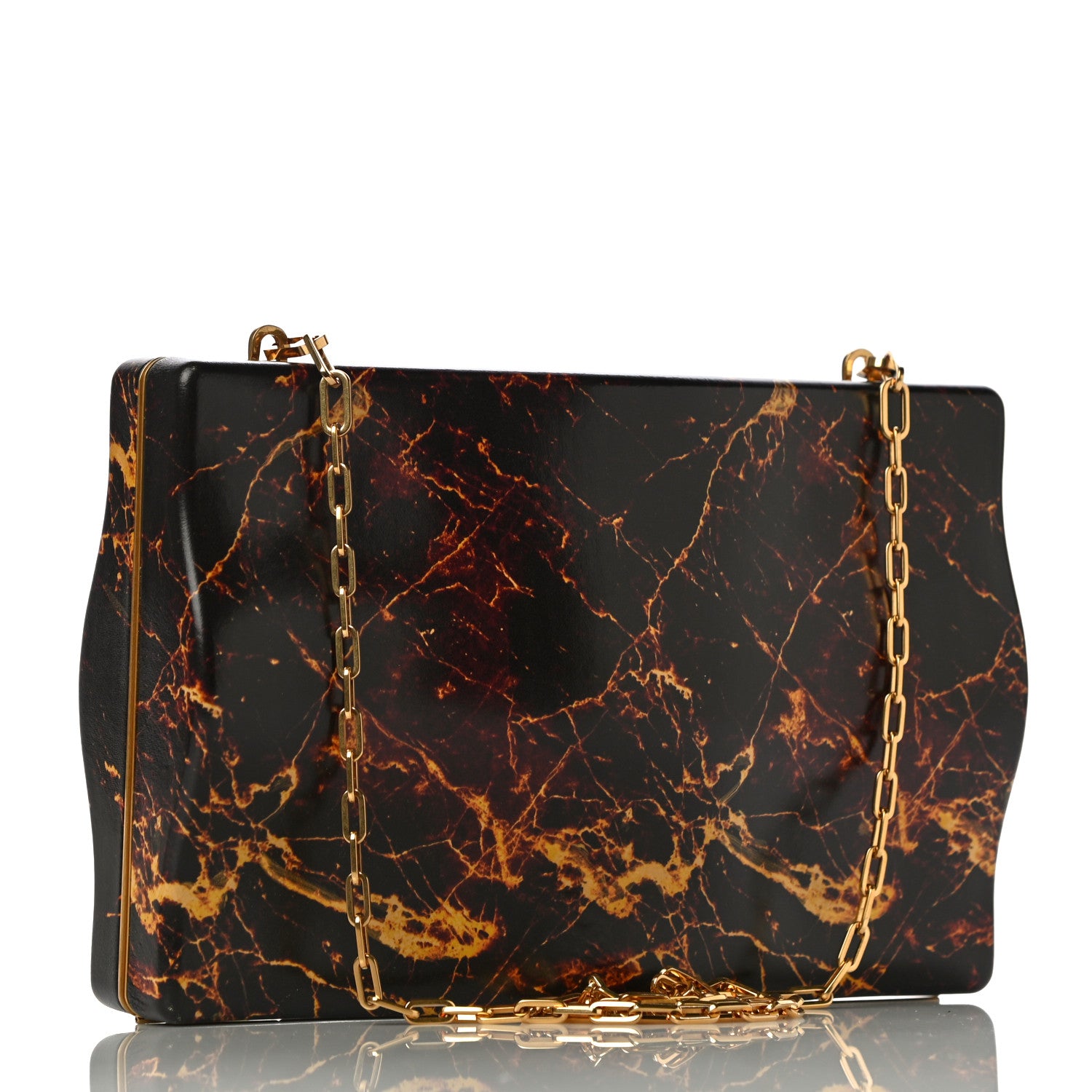 Bottega Veneta Spazzolato Calfskin Chain Clutch Gold Marble 3 of 9