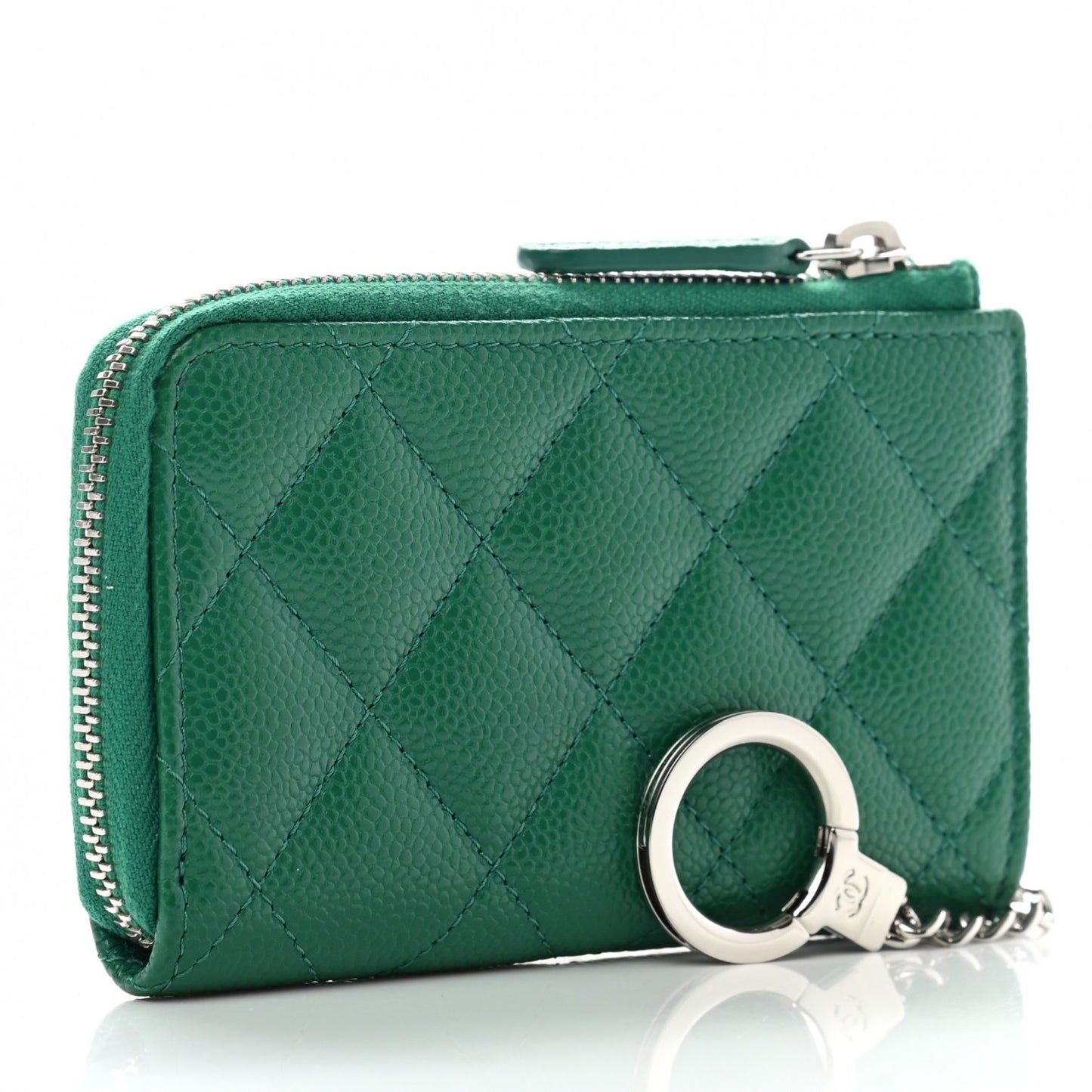 Caviar Quilted Zipped Key Holder Case Green