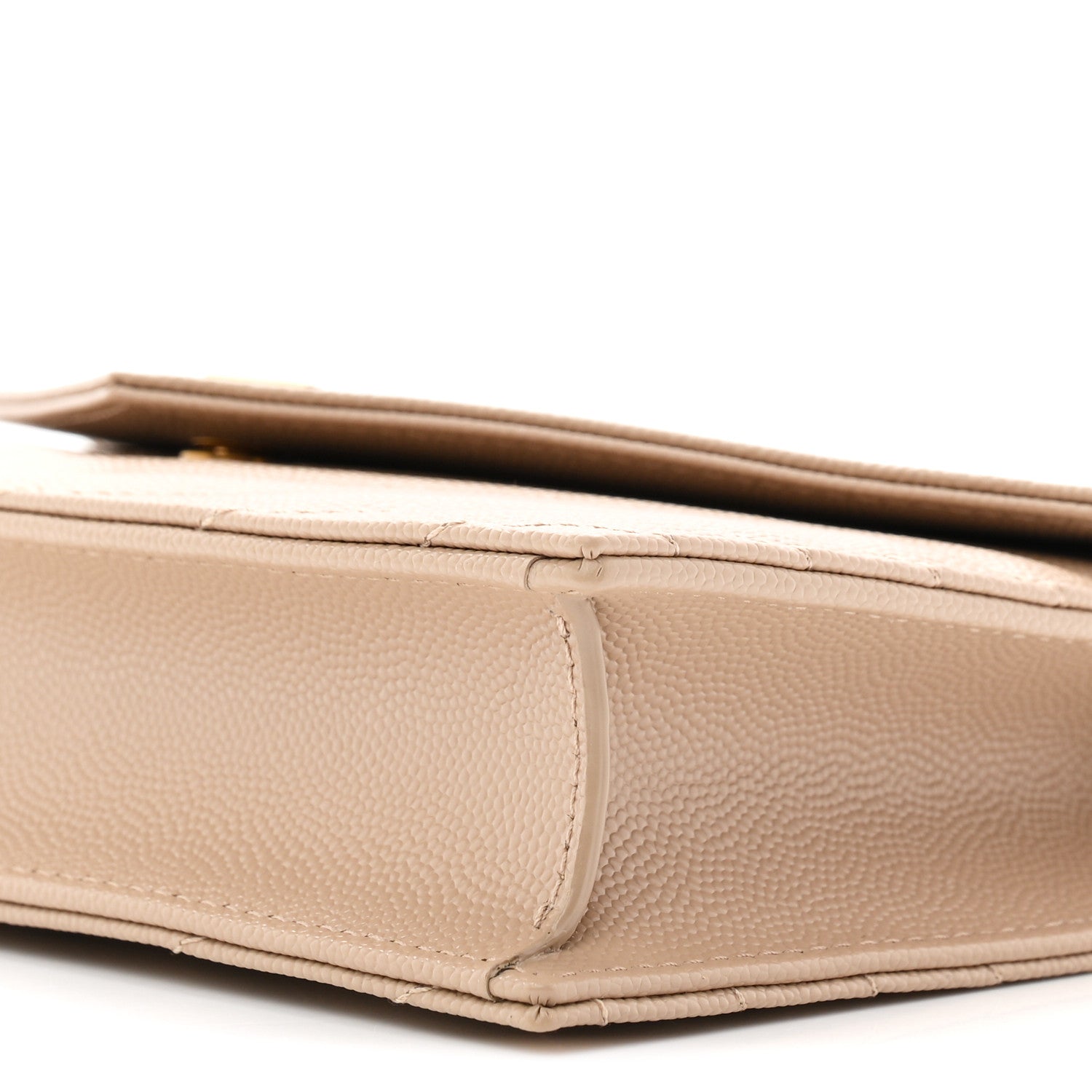 Saint Laurent Grain De Poudre Matelasse Chevron Monogram Envelope Chain Wallet Dark Beige 9 of 10