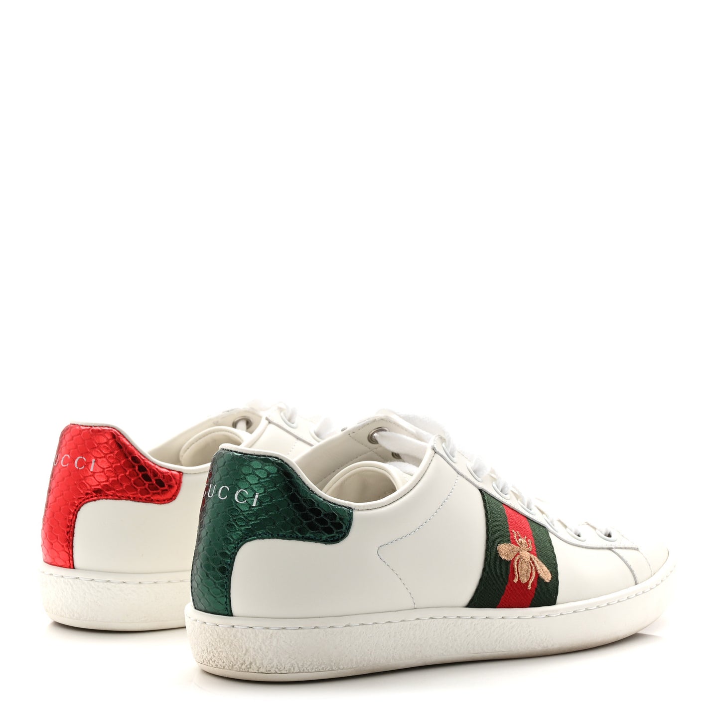 Calfskin Ayers Bee Embroidered Womens Ace Sneakers 36 White Green