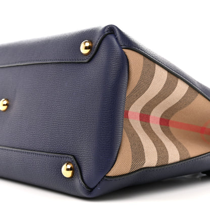 Burberry Derby Calfskin House Check Medium Banner Tote Ink Blue 9 of 11