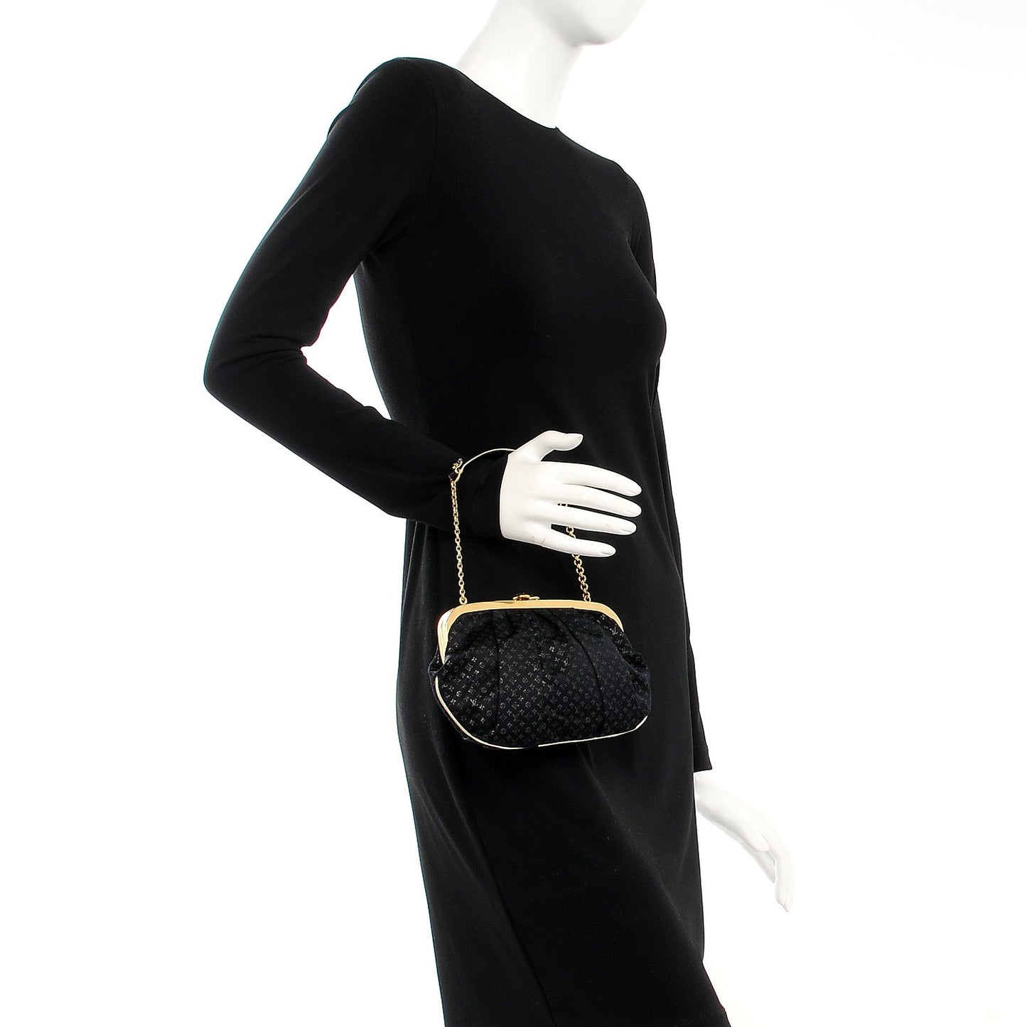 Satin Monogram Aumoniere Clutch Black