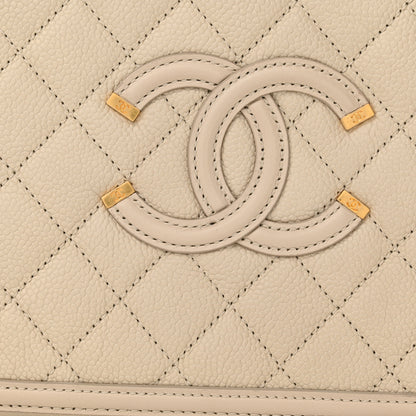 Chanel Caviar Quilted Medium CC Filigree Vanity Case Light Beige 12 of 15