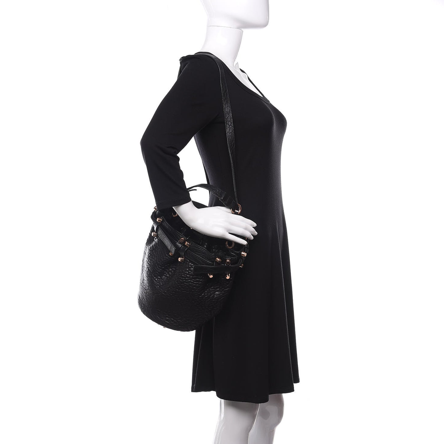 Pebbled Lambskin Diego Bucket Black Rose Gold Hardware