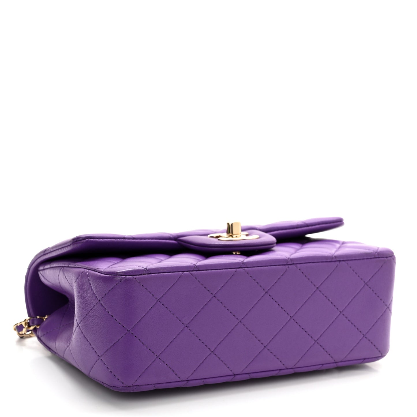 Lambskin Quilted Mini Top Handle Rectangular Flap Dark Purple