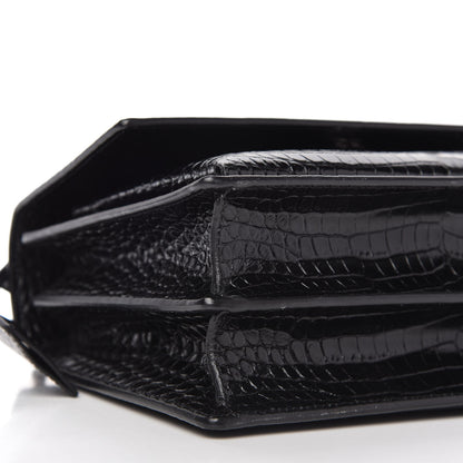 Saint Laurent Calfskin Crocodile Embossed Medium Monogram Sunset Black 6 of 9