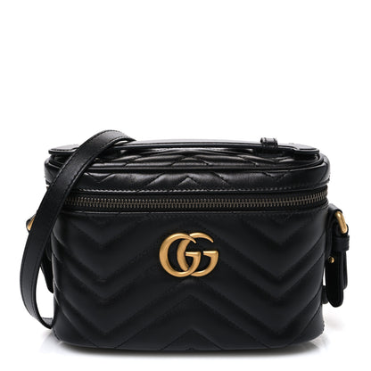 Gucci Calfskin Matelasse Small GG Marmont Vanity Cosmetic Case Black 1 of 10
